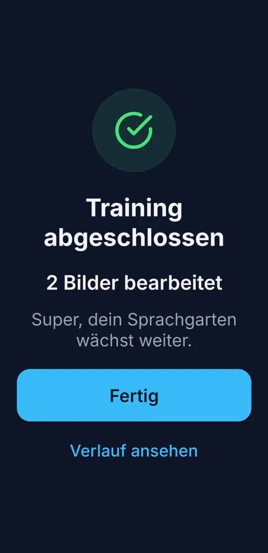 Abschlussbildschirm: Training abgeschlossen