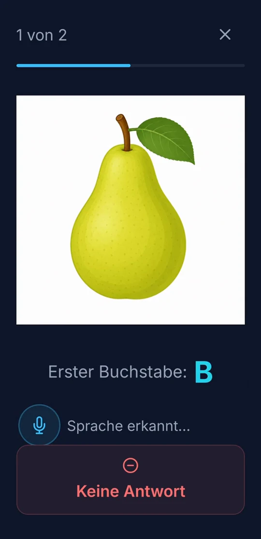 Die App erkennt das gesprochene Wort Birne